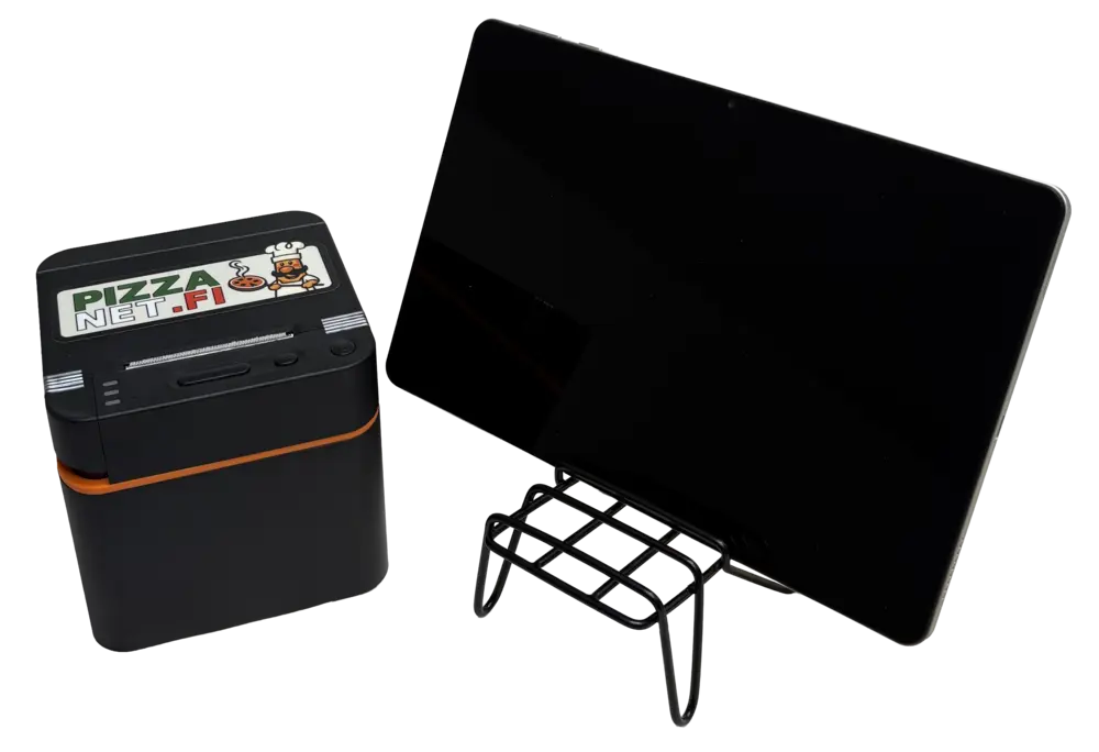 Pizzanet cihaz paketi: stantta tablet ve bir Bluetooth fiş yazıcısı